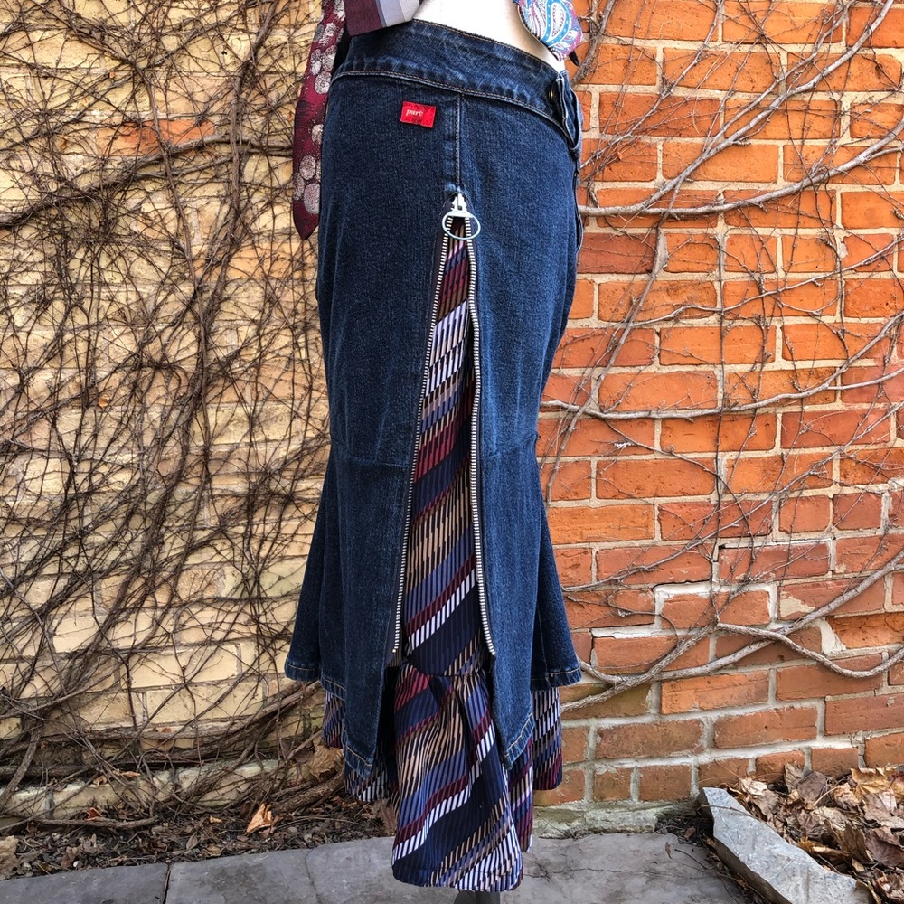 Side Zip Skirt EMBODY Small Upcycled Jean Lucky 7s